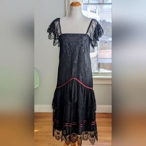 Vintage 90s y2k Sue Wong Black Lace Goth Grunge Dress 8 Boho Retro VTG